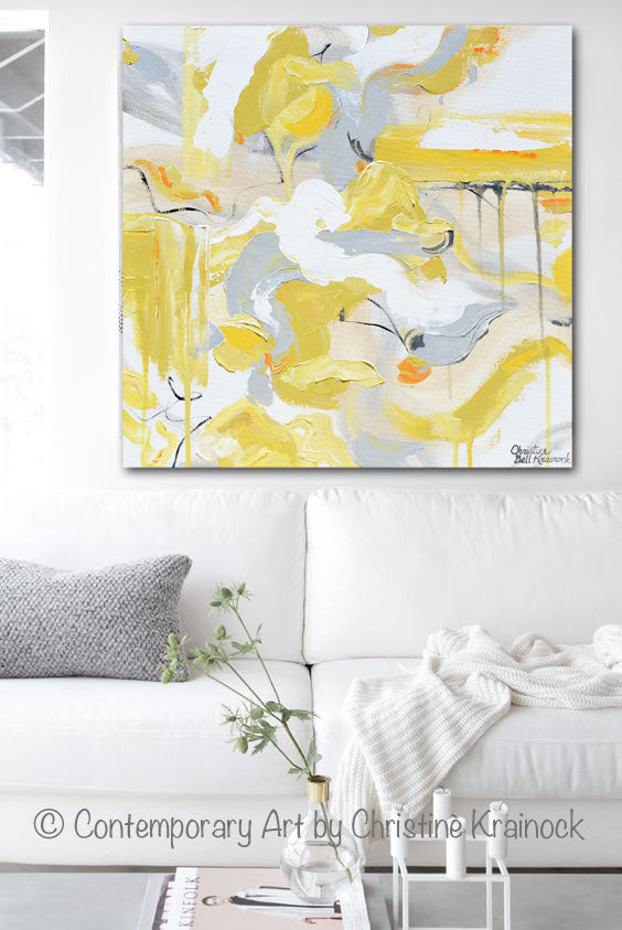 Load image into Gallery viewer, ORIGINAL Art Abstract Painting Yellow Grey Gold White Coastal Home Wall Decor Canvas Art 20x20&amp;quot;
