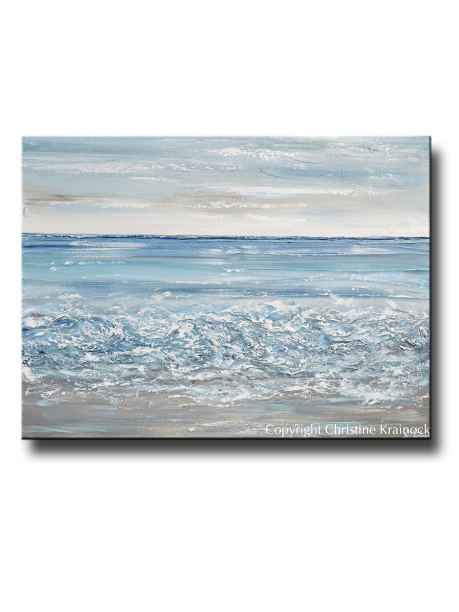 ORIGINAL Art Abstract Painting Blue Ocean Textured Beach Coastal Decor ...