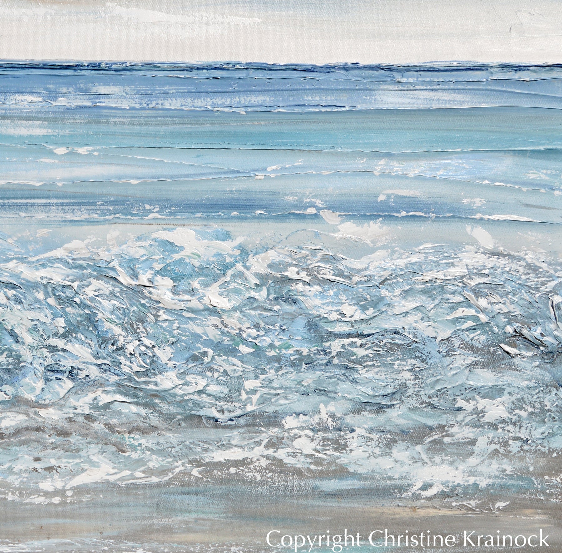 ORIGINAL Art Abstract Painting Blue Ocean Textured Beach Coastal Decor ...