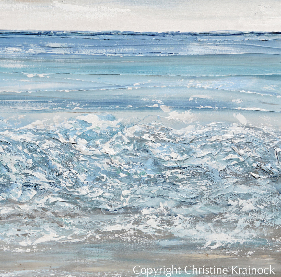 ORIGINAL Art Abstract Painting Blue Ocean Textured Beach Coastal Decor ...