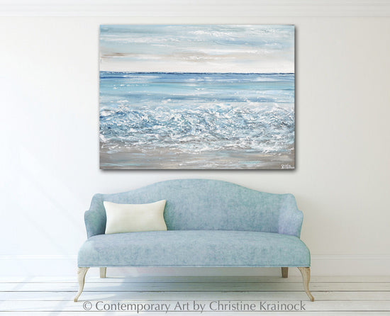 ORIGINAL Art Abstract Painting Textured Beach Ocean Waves Blue White Grey Beige Coastal Home Decor Wall Art 36x48"