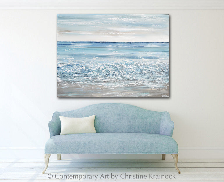 ORIGINAL Art Abstract Painting Blue Ocean Textured Beach Coastal Decor ...