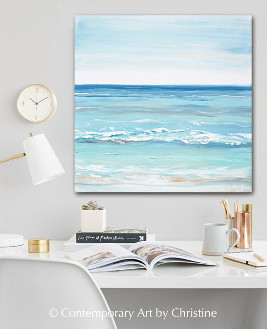 Load image into Gallery viewer, &amp;quot;Crystal Blue&amp;quot; ORIGINAL Art Coastal Abstract Painting Textured Aqua Blue White Beach Decor24x24&amp;quot;
