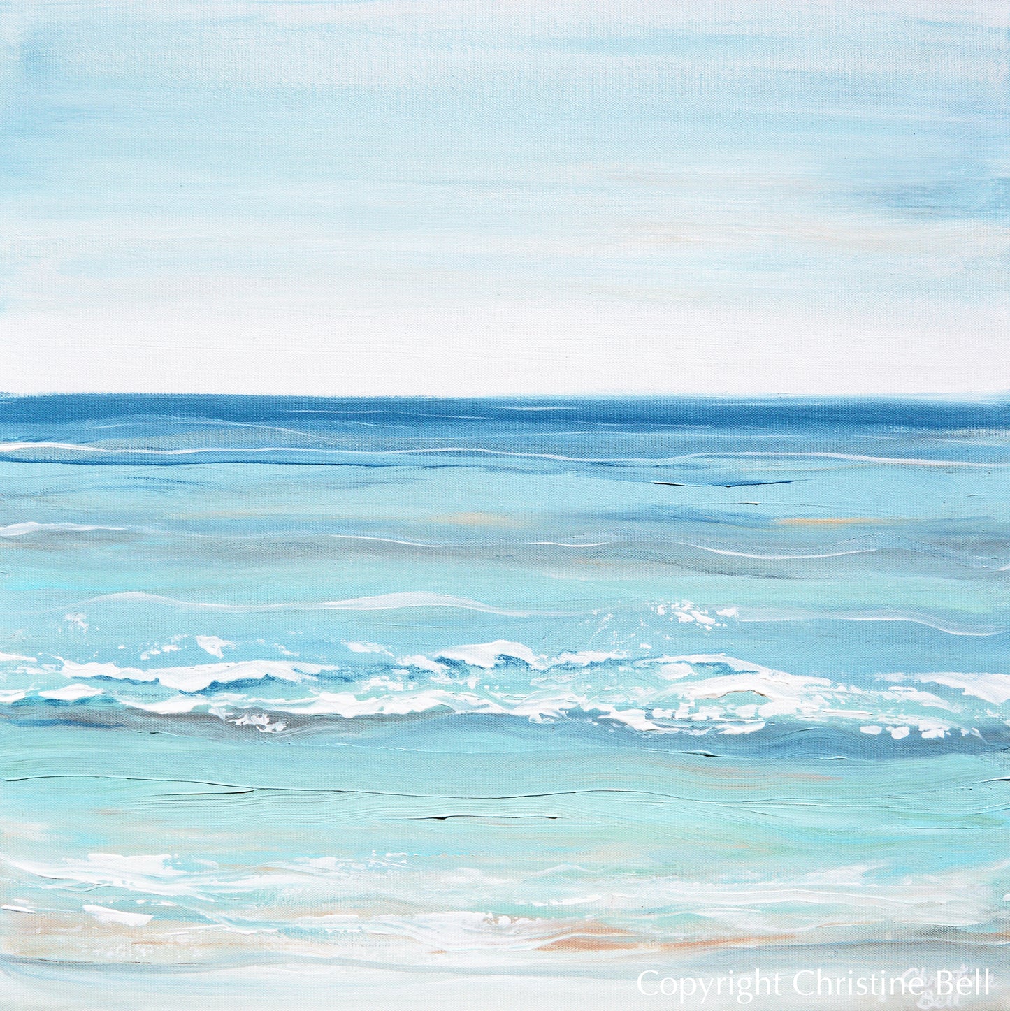 "Crystal Blue" ORIGINAL Art Coastal Abstract Painting Textured Aqua Blue White Beach Decor24x24"