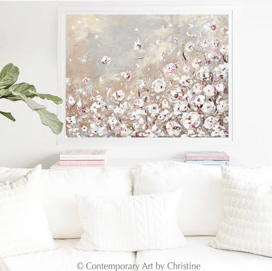 "Delicate Beauty" ORIGINAL Art Abstract Painting TEXTURED White Flowers Floral 40x30"