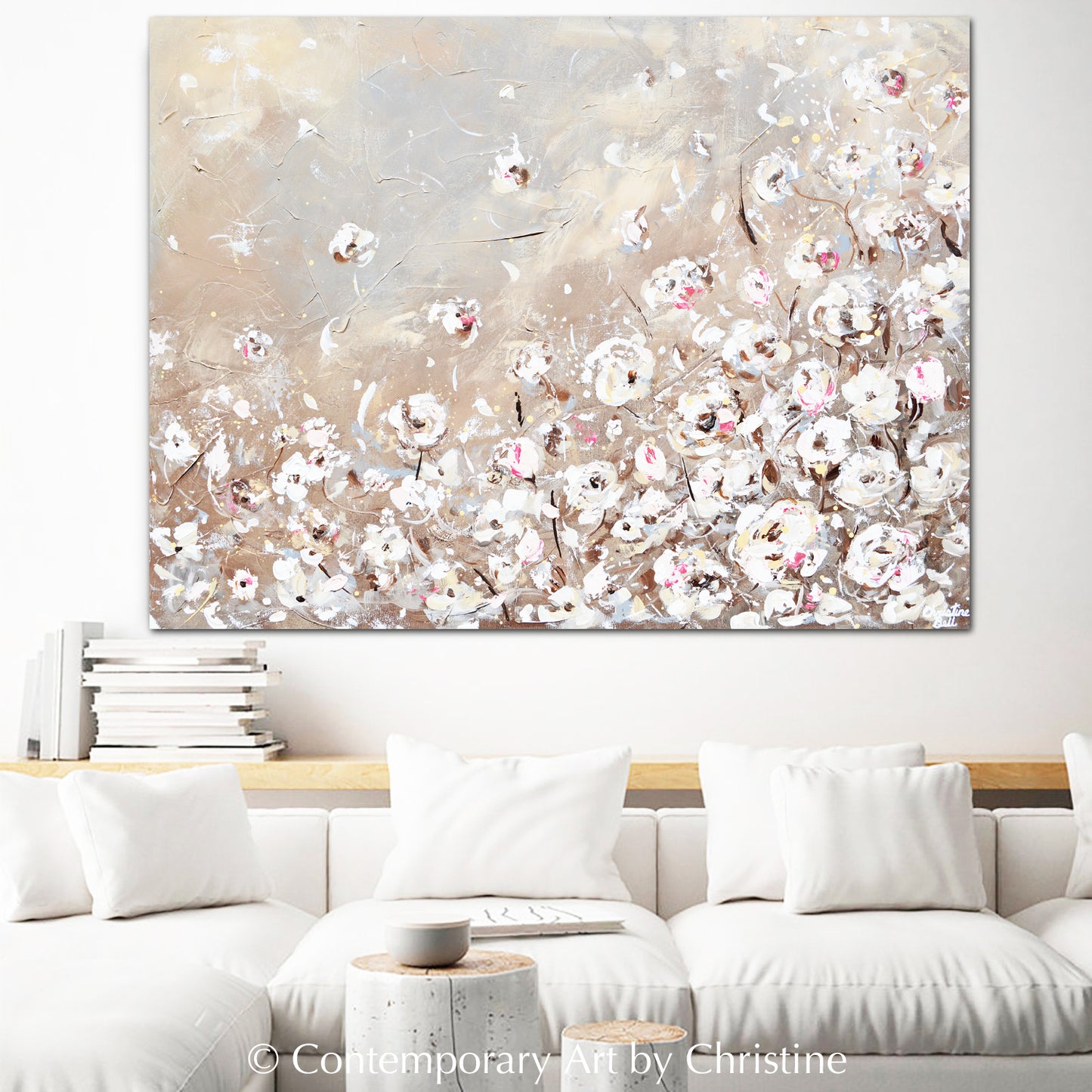"Delicate Beauty" ORIGINAL Art Abstract Painting TEXTURED White Flowers Floral 40x30"