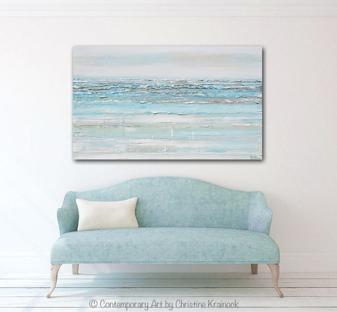 GICLEE PRINT Art Abstract Light Aqua Blue Painting White Grey Coastal –  Contemporary Art by Christine