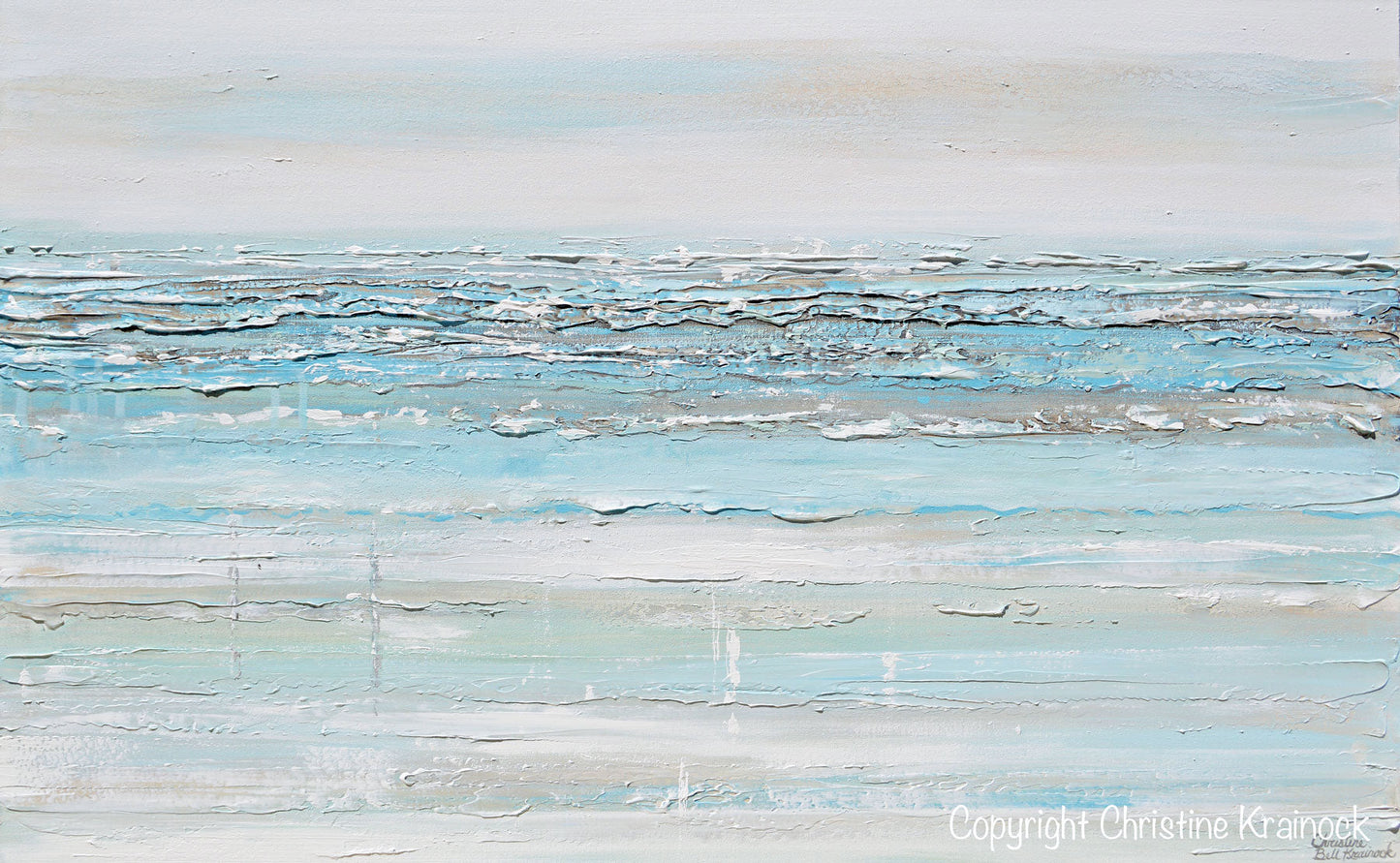 CUSTOM for MICHELLE Embellished Print Art Abstract Light Aqua Blue Painting White Grey Coastal Decor Wall Art