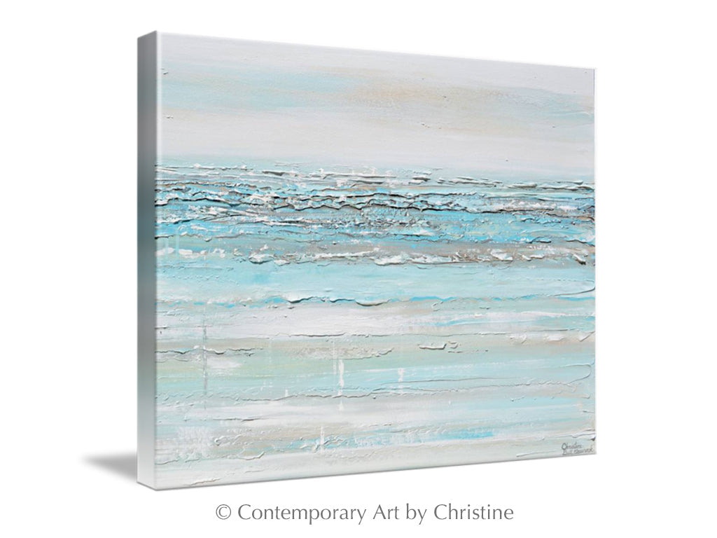 CUSTOM for MICHELLE Embellished Print Art Abstract Light Aqua Blue Painting White Grey Coastal Decor Wall Art