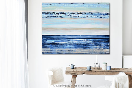 Load image into Gallery viewer, &amp;quot;Coastal Blue&amp;quot; ORIGINAL Art Abstract Painting Textured Navy Blue White Sea Foam Beach Wall Art 48x36&amp;quot;
