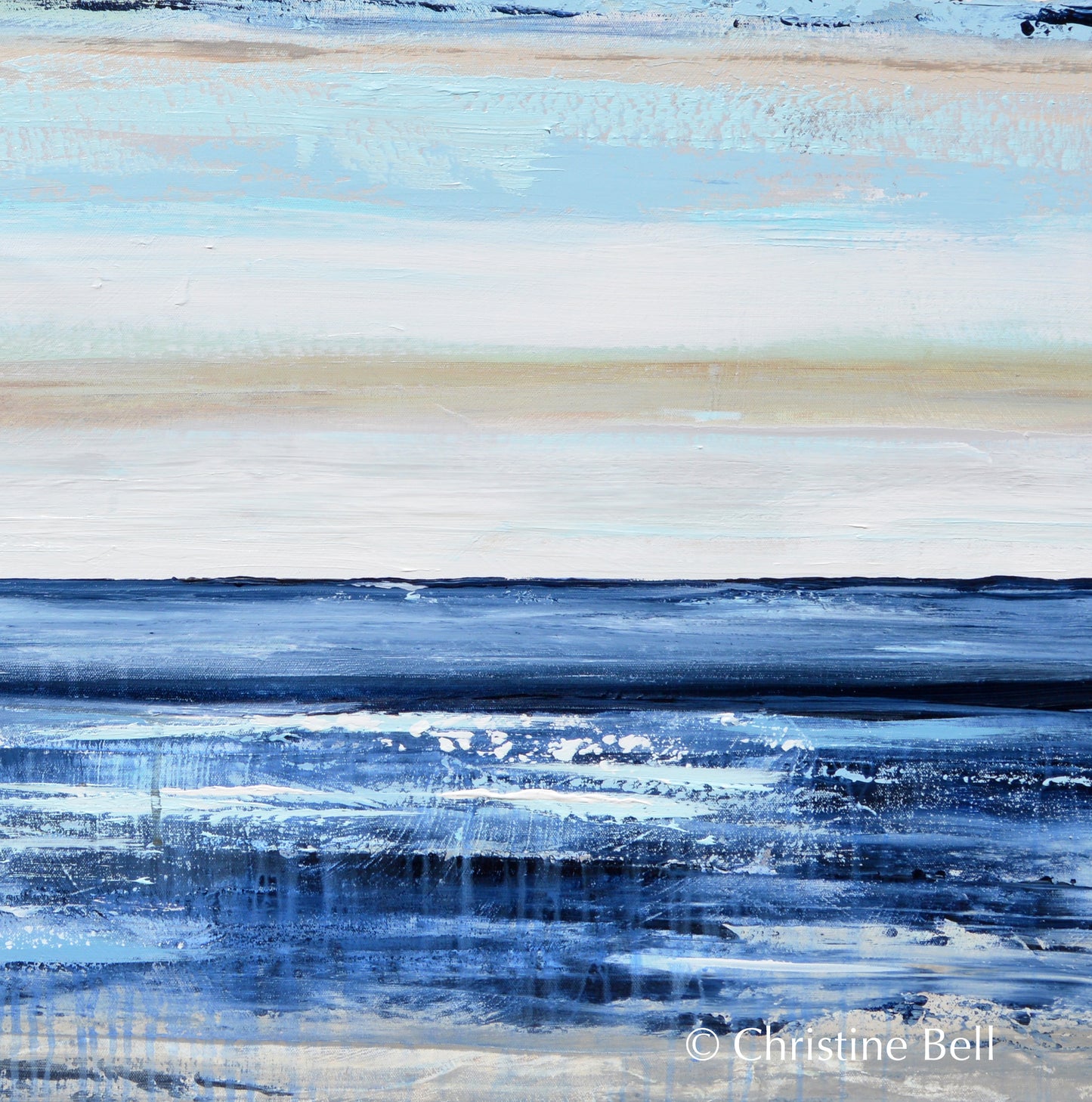 "Coastal Blue" ORIGINAL Art Abstract Painting Textured Navy Blue White Sea Foam Beach Wall Art 48x36"