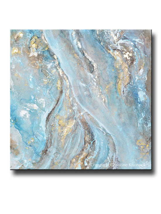 GICLEE PRINT Art Blue Brown White Abstract Painting Gold Leaf Coastal Wall Art Home Decor