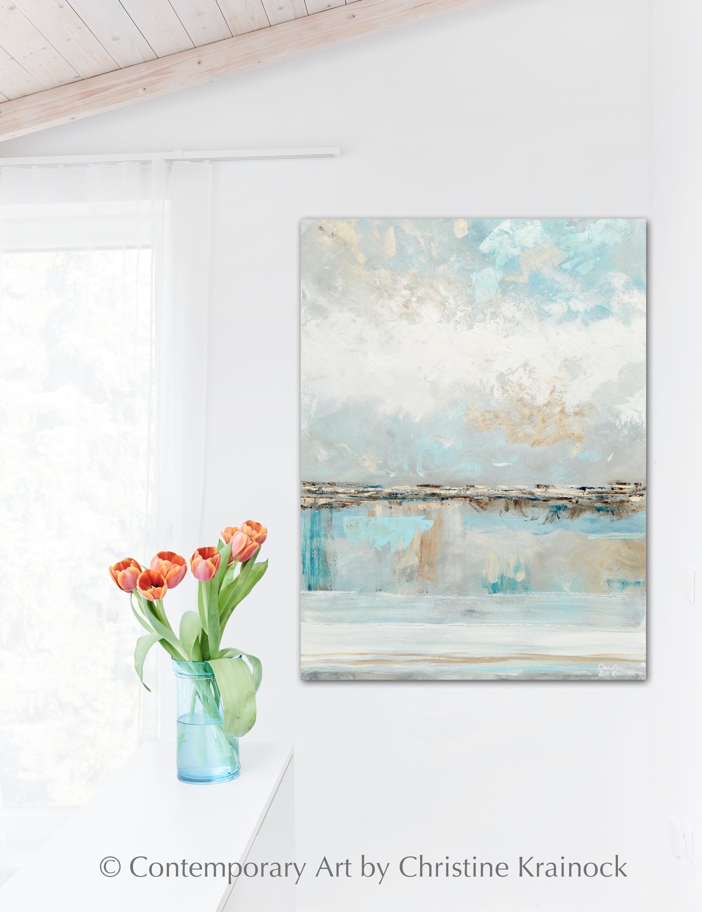 Load image into Gallery viewer, ORIGINAL Art Abstract Painting Textured Light Blue White Grey Beige Coastal Landscape 30x40&amp;quot;
