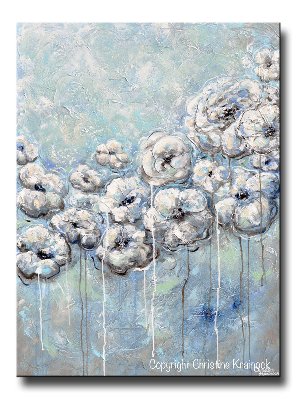 Load image into Gallery viewer, GICLEE PRINT Art Abstract Blue Grey White Flowers Painting Modern Coastal Floral Canvas Print
