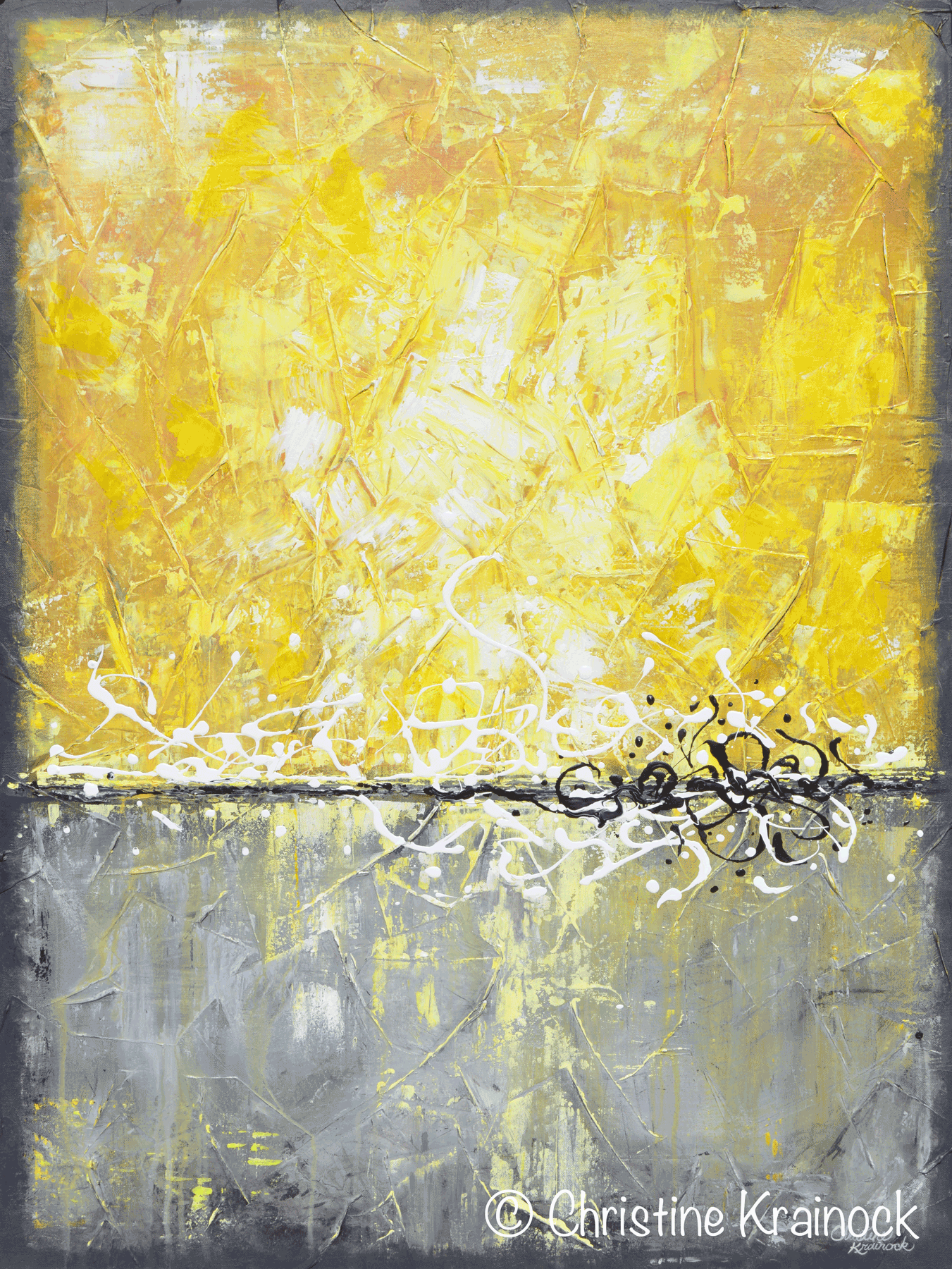 ORIGINAL Art Abstract Painting Yellow Grey Large Wall Contemporary