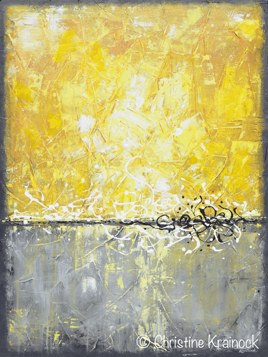 ORIGINAL Art Abstract Painting Yellow Grey Large Wall Decor Modern Textured Coastal Urban Horizon - Christine Krainock Art - Contemporary Art by Christine - 6
