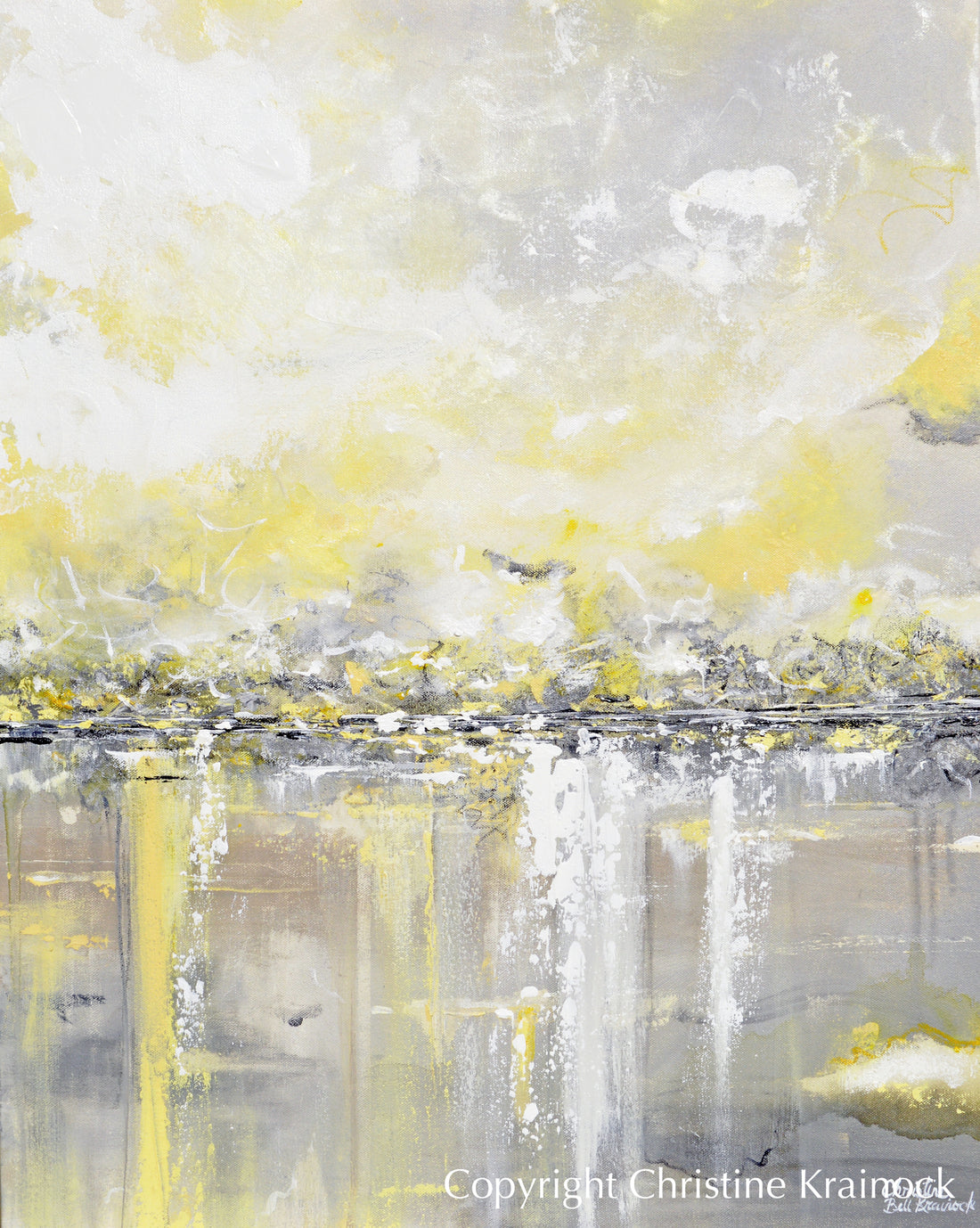 ORIGINAL Art Yellow Grey Abstract Painting Modern Coastal White Gold