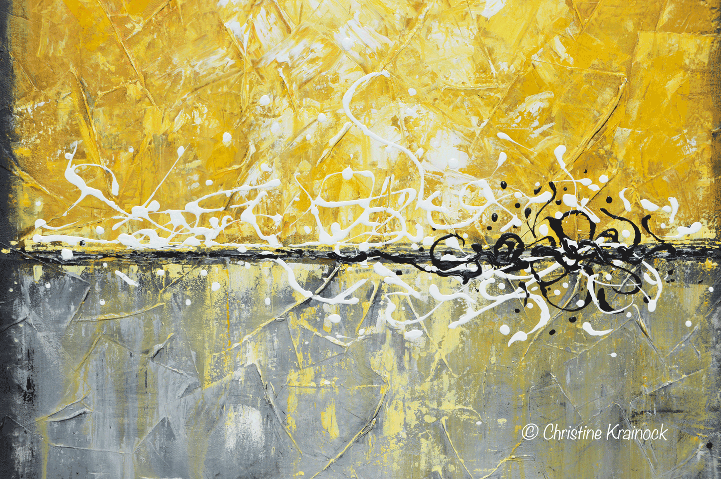 Load image into Gallery viewer, ORIGINAL Art Abstract Painting Yellow Grey Large Wall Decor Modern Textured Coastal Urban Horizon - Christine Krainock Art - Contemporary Art by Christine - 5
