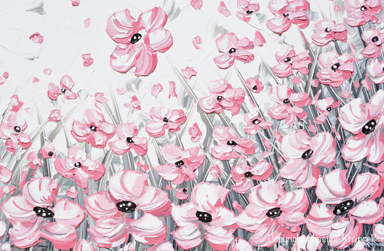 "Enchantment" GICLEE PRINT Abstract Painting Pink Poppies Flowers Grey White Peonies Floral Canvas Wall Art