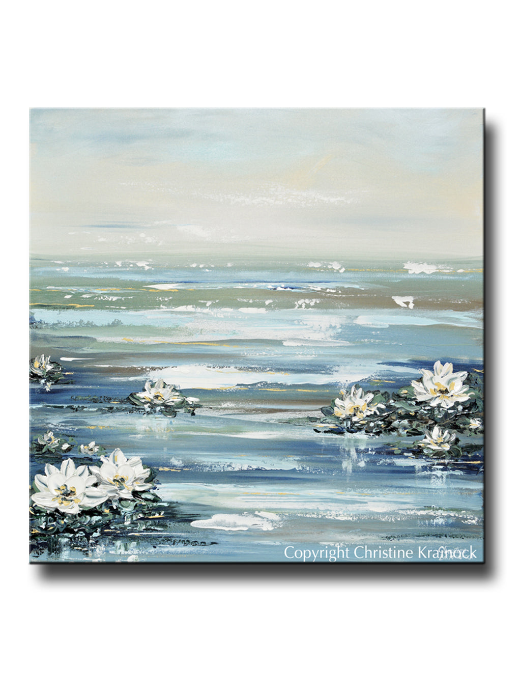 abstract lily flower ORIGINAL Art Abstract Water Lilies Painting Lotus Flower Coastal Decor – Contemporary Art by Christine