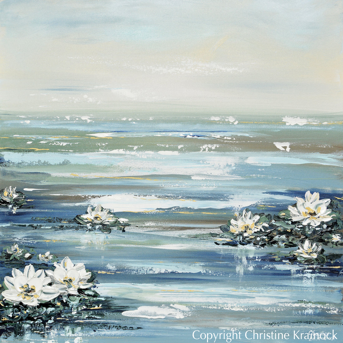 ORIGINAL CUSTOM Art Abstract Water Lilies Painting Lotus Flower Decor ...