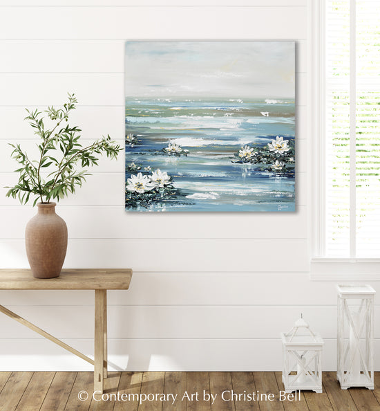 "A Time for Renewal" GICLEE PRINT Coastal Abstract Lotus Flower Painting Water lillies