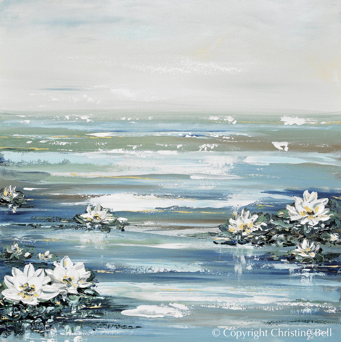 white lily wall art GICLEE PRINT Art Abstract White Lotus Painting Water Lily Wall Decor – Contemporary Art by Christine