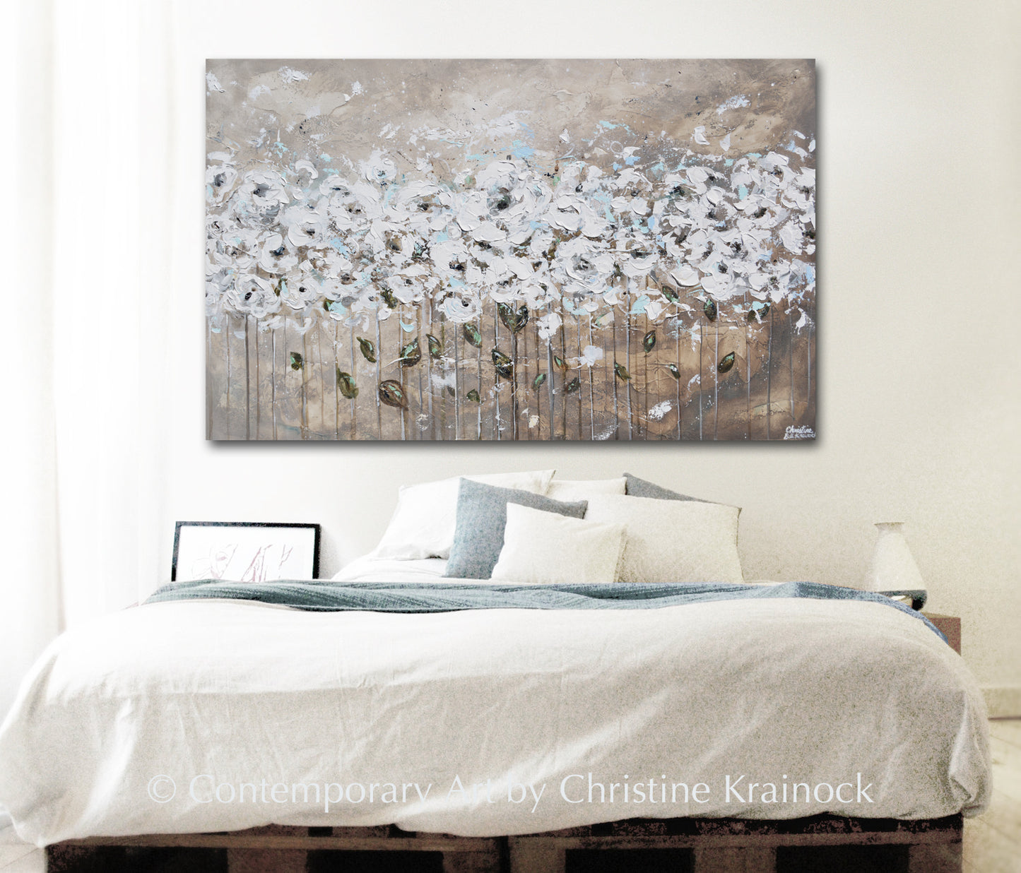 Load image into Gallery viewer, &amp;quot;Beautiful Moments&amp;quot; Original Art Abstract Painting Textured White Flowers Grey Taupe Blue Neutral
