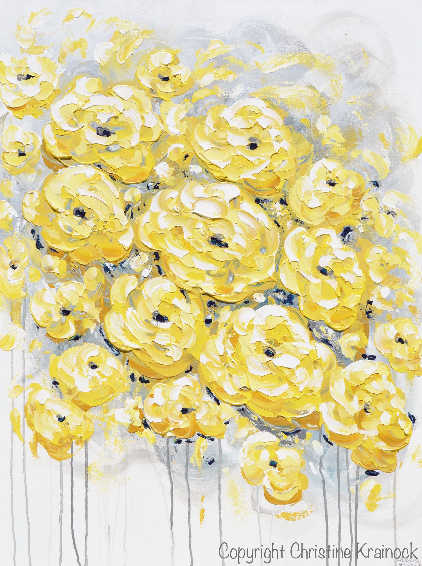 GICLEE PRINT Art Yellow Grey Gold Abstract Painting Poppy Flowers Floral Coastal Artwork Canvas Art Prints