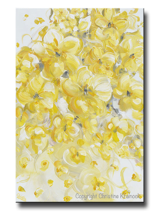 Canvas Print Yellow Grey White Gold Modern Abstract Floral Flowers Wall Art