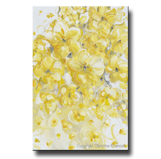 Load image into Gallery viewer, Canvas Print Yellow Grey White Gold Modern Abstract Floral Flowers Wall Art
