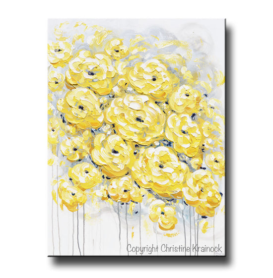 Load image into Gallery viewer, GICLEE PRINT Art Yellow Grey Gold Abstract Painting Poppy Flowers Floral Coastal Artwork Canvas Art Prints
