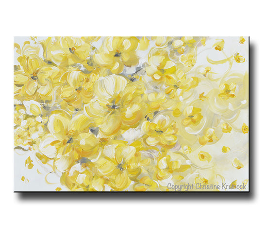Load image into Gallery viewer, Canvas Print Yellow Grey White Gold Modern Abstract Floral Flowers Wall Art
