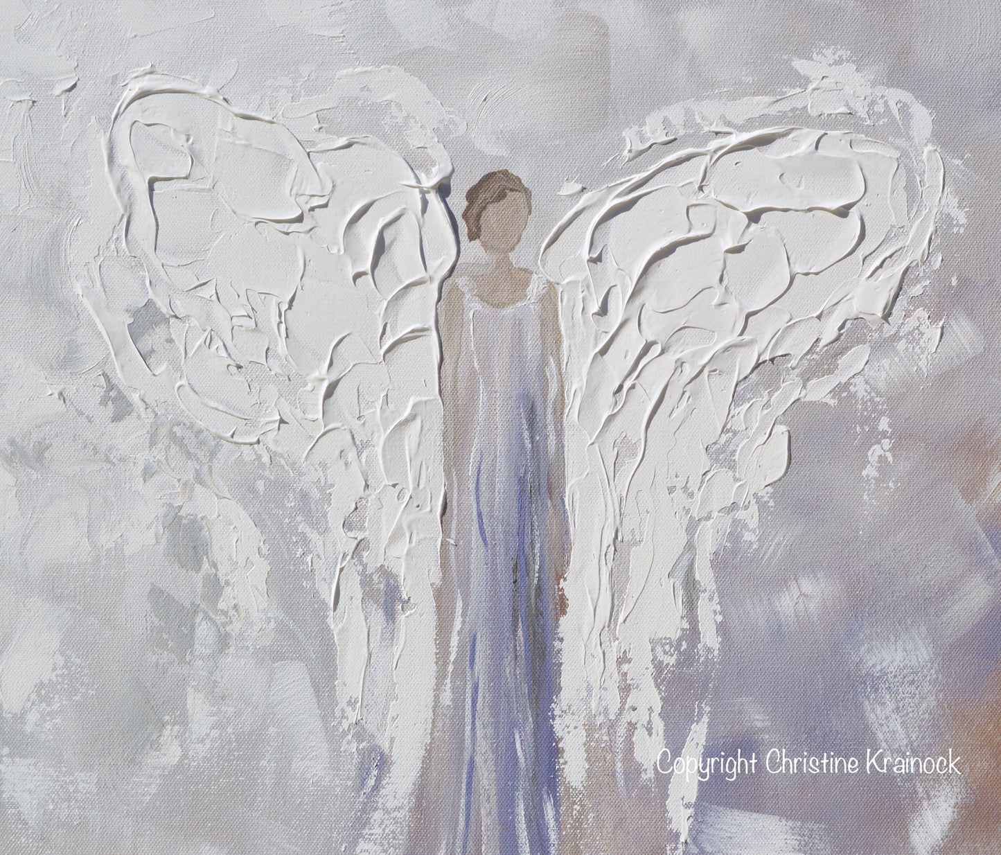 Load image into Gallery viewer, ORIGINAL Angel Painting Abstract Guardian Angel Textured Lavender Grey Inspirational Home Wall Art - Christine Krainock Art - Contemporary Art by Christine - 5

