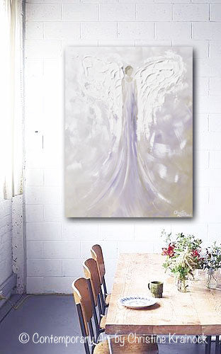 ORIGINAL Angel Painting Abstract Guardian Angel Textured Lavender Grey Inspirational Home Wall Art - Christine Krainock Art - Contemporary Art by Christine - 4