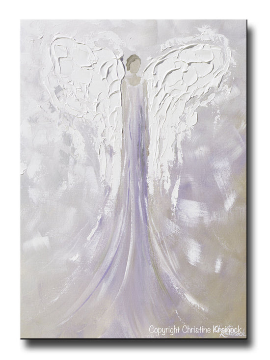 ORIGINAL Angel Painting Abstract Guardian Angel Textured Lavender Grey Inspirational Home Wall Art - Christine Krainock Art - Contemporary Art by Christine - 1