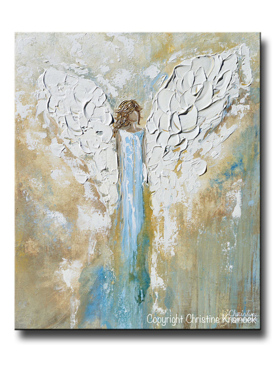 GICLEE PRINT Angel Painting Abstract Guardian Angel Wings Blue Gold White Modern Home Wall Art - Christine Krainock Art - Contemporary Art by Christine - 1