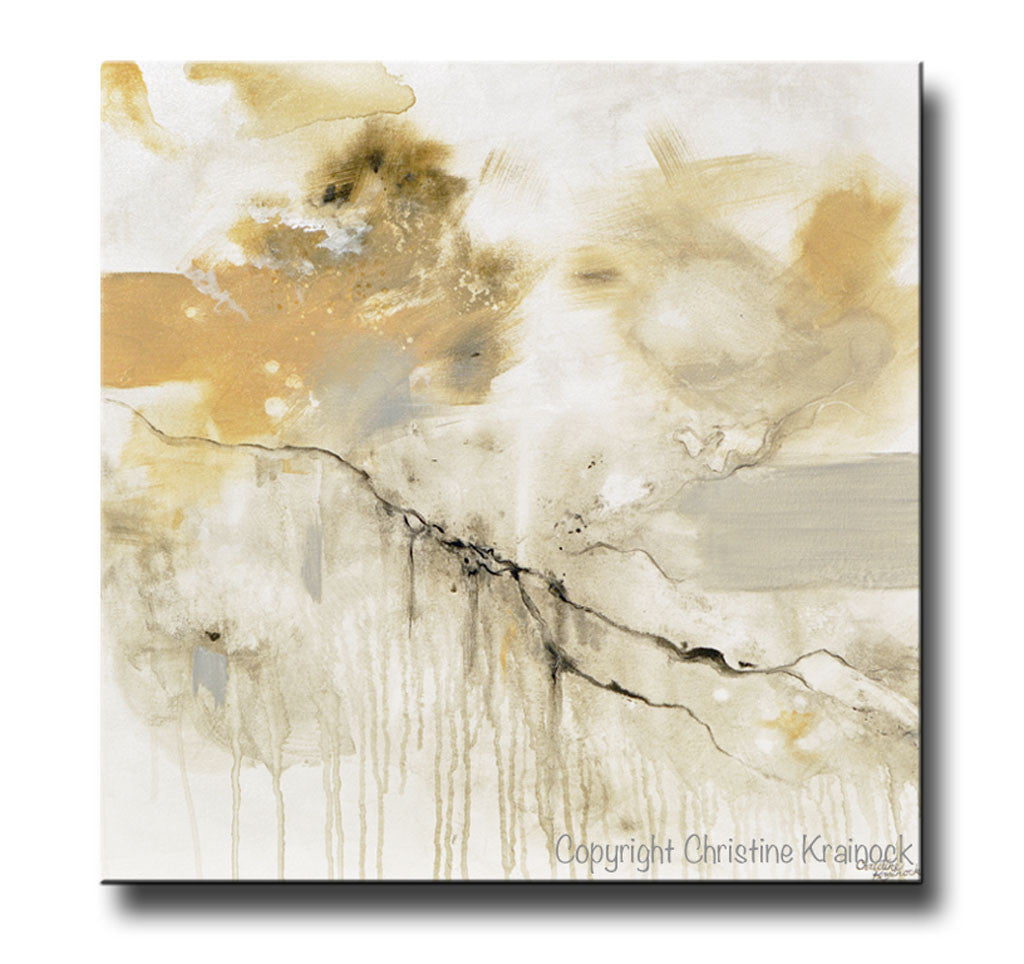 Load image into Gallery viewer, ORIGINAL Art Abstract Grey White Painting Coastal Modern Neutral Greige Taupe Gold Wall Art Decor - Christine Krainock Art - Contemporary Art by Christine - 3
