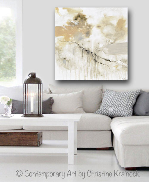 Load image into Gallery viewer, ORIGINAL Art Abstract Grey White Painting Coastal Modern Neutral Greige Taupe Gold Wall Art Decor - Christine Krainock Art - Contemporary Art by Christine - 4
