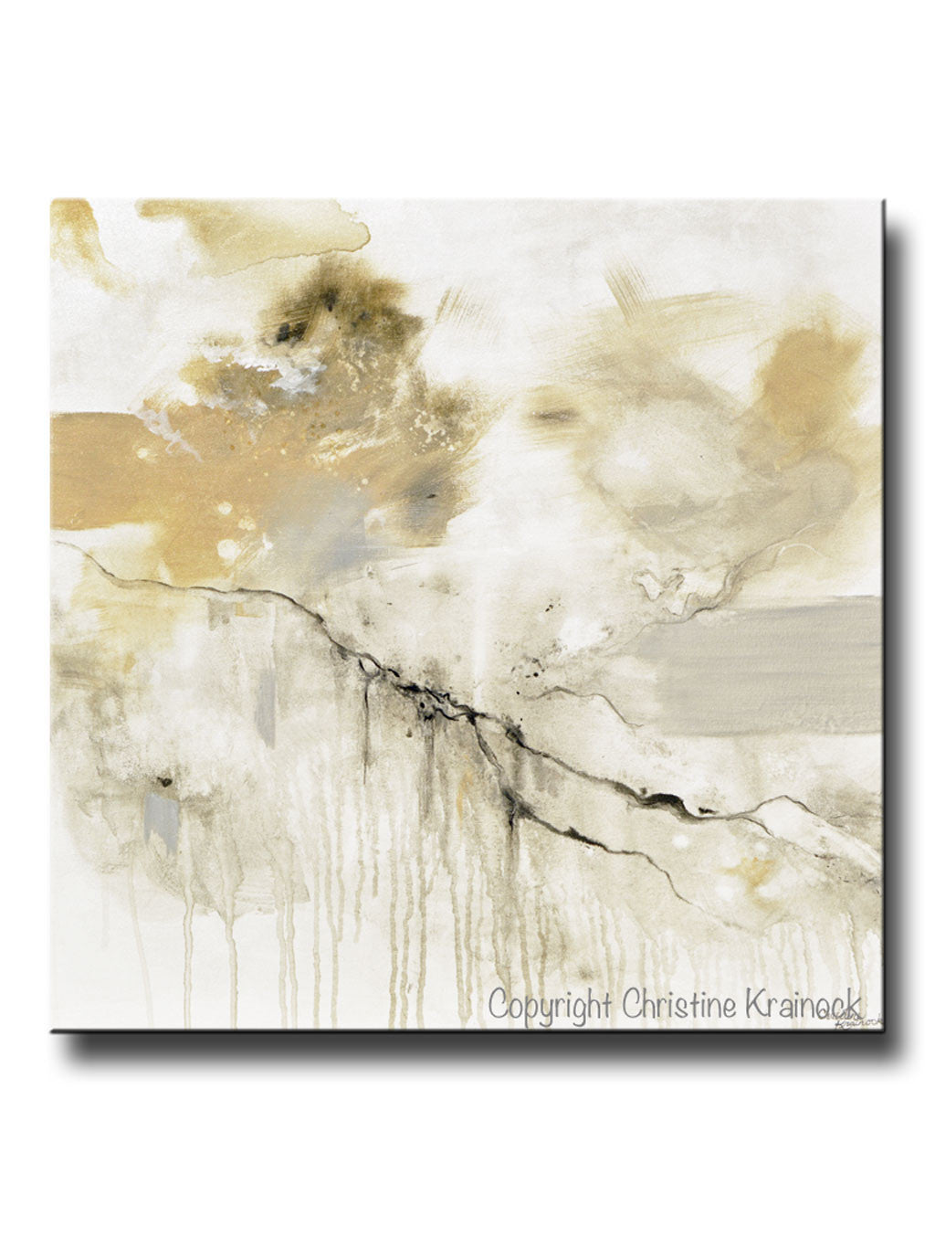 Load image into Gallery viewer, ORIGINAL Art Abstract Grey White Painting Coastal Modern Neutral Greige Taupe Gold Wall Art Decor - Christine Krainock Art - Contemporary Art by Christine - 1

