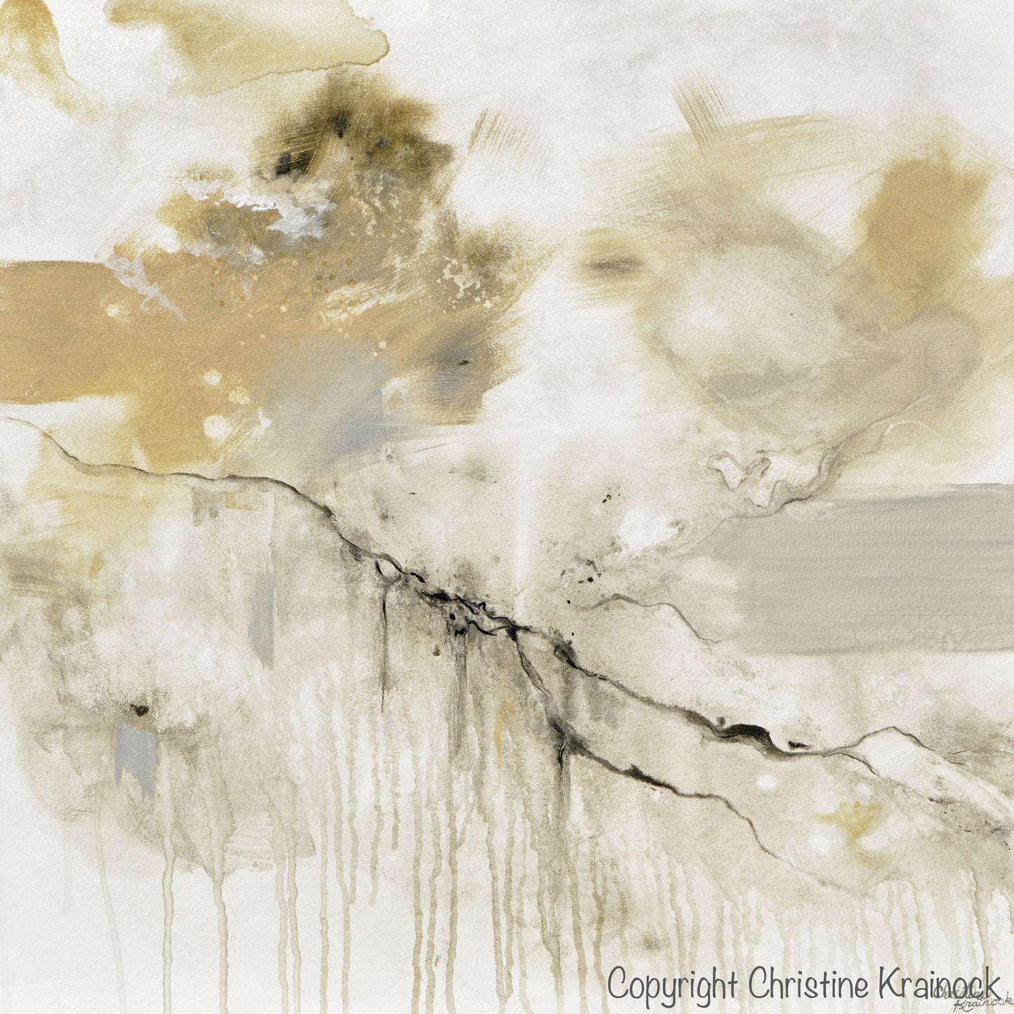Load image into Gallery viewer, ORIGINAL Art Abstract Grey White Painting Coastal Modern Neutral Greige Taupe Gold Wall Art Decor - Christine Krainock Art - Contemporary Art by Christine - 6
