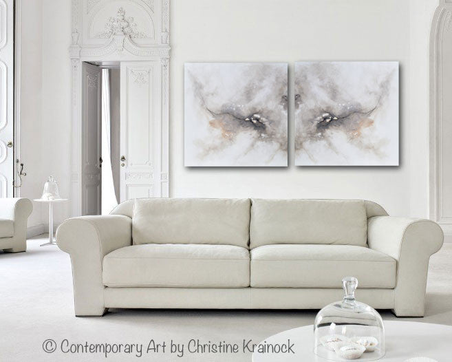 CUSTOM FOR CHARLENE-GICLEE PRINT Art Abstract Grey White Painting Canvas Prints Coastal Modern Neutral Grey Taupe Wall Art-Set of 2 - Christine Krainock Art - Contemporary Art by Christine - 5