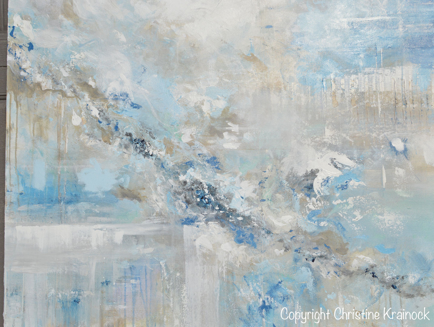 ORIGINAL Art Blue Abstract Painting White Grey Coastal Modern Wall Art – Contemporary Art by Christine