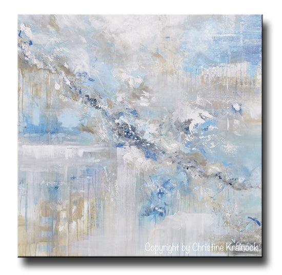 Load image into Gallery viewer, ORIGINAL Art Abstract Painting Blue White Grey Taupe Modern Textured Coastal Wall Art Decor 36x36&amp;quot; - Christine Krainock Art - Contemporary Art by Christine - 3
