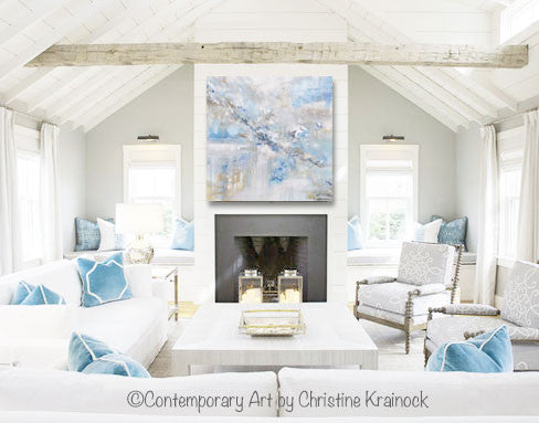Load image into Gallery viewer, ORIGINAL Art Abstract Painting Blue White Grey Taupe Modern Textured Coastal Wall Art Decor 36x36&amp;quot; - Christine Krainock Art - Contemporary Art by Christine - 4
