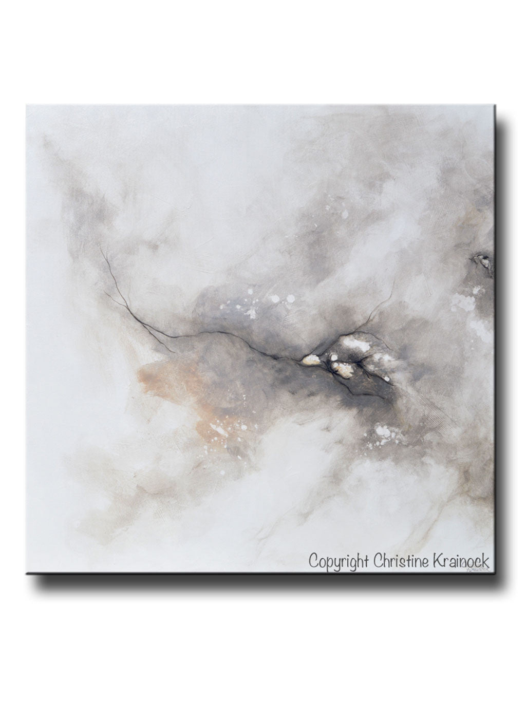 ORIGINAL Art Abstract Grey White Painting Coastal Contemporary Modern Neutral Grey Taupe Wall Art - Christine Krainock Art - Contemporary Art by Christine - 1