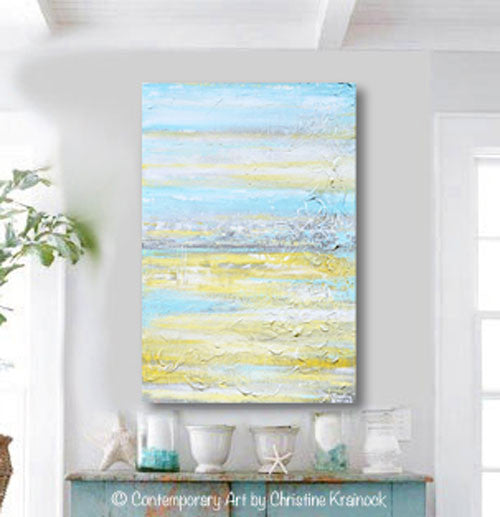 Load image into Gallery viewer, ORIGINAL Art Abstract Painting Yellow Grey Turquoise Blue Textured Coastal Wall Decor 36x24&amp;quot;
