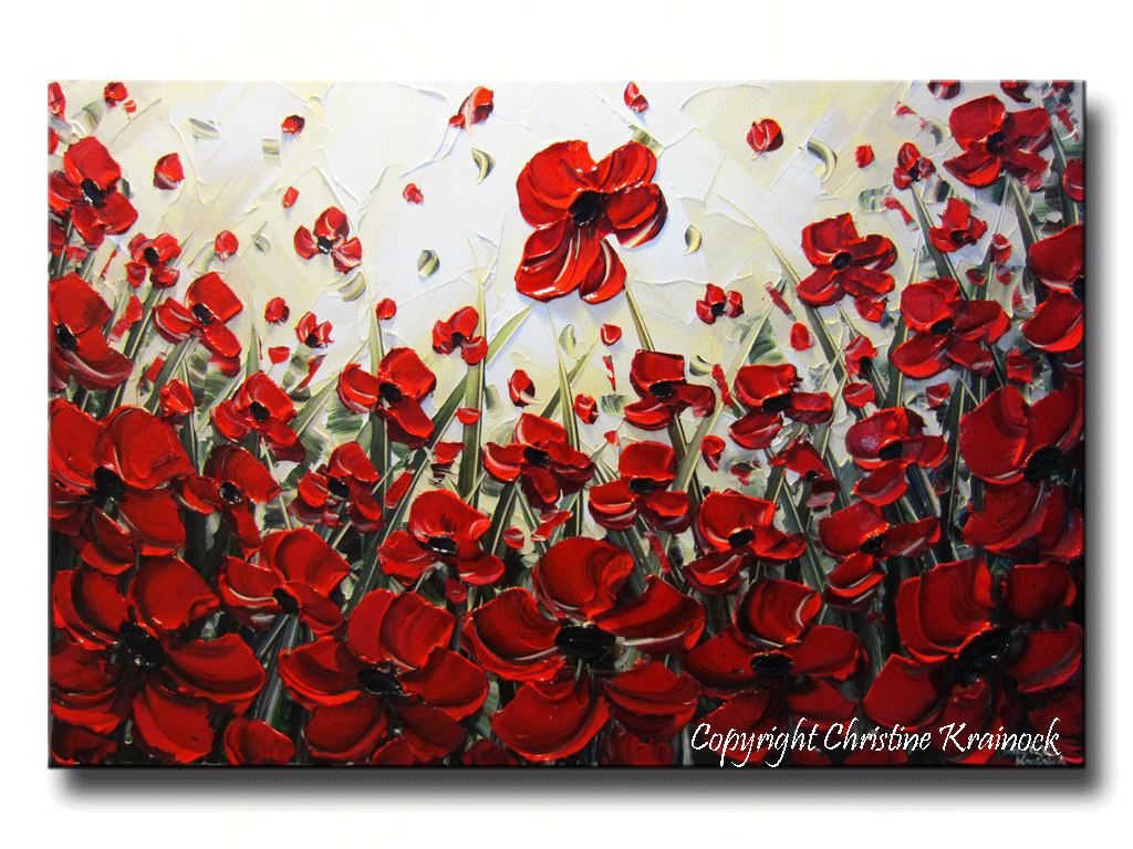 ORIGINAL Art Abstract Painting Red Poppy Painting Textured Poppies Flowers Paintings Fall Decor - Christine Krainock Art - Contemporary Art by Christine - 3