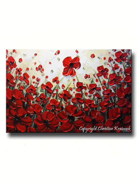 ORIGINAL Art Abstract Painting Red Poppy Painting Textured Poppies Flowers Paintings Fall Decor - Christine Krainock Art - Contemporary Art by Christine - 1