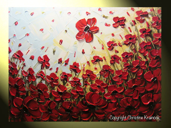 Load image into Gallery viewer, ORIGINAL Art Abstract Painting Red Poppy Flowers Landscape Large Canvas Textured Spring Poppies - Christine Krainock Art - Contemporary Art by Christine - 5
